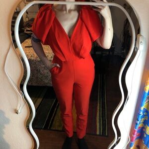 Blood orange Puff shoulder jumpsuit